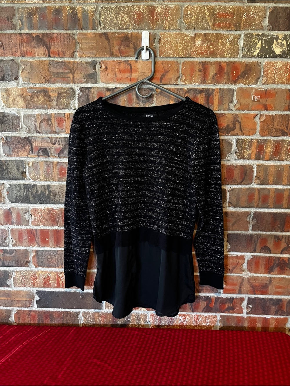 Apt. 9 Black Metallic Knit Layered-Look Women's Top Size:PM